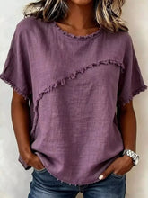 plus size frayed hem short sleeve top