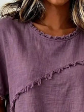 plus size frayed hem short sleeve top