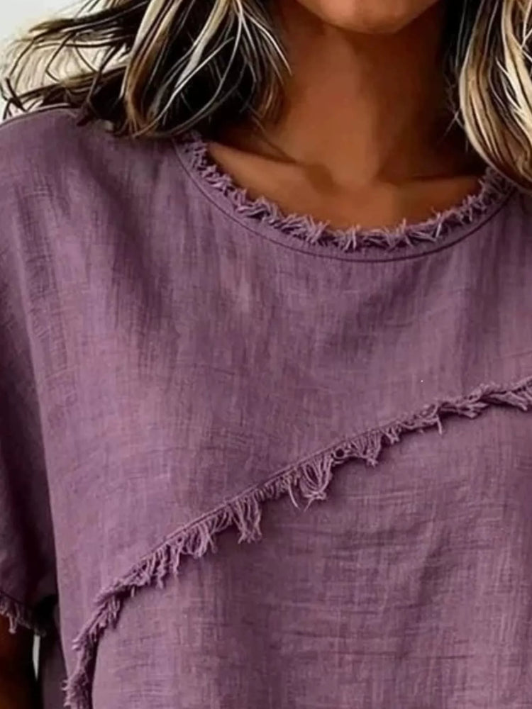 plus size frayed hem short sleeve top