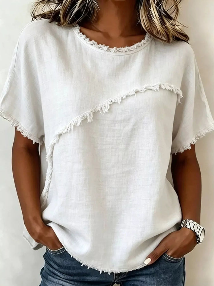 plus size frayed hem short sleeve top