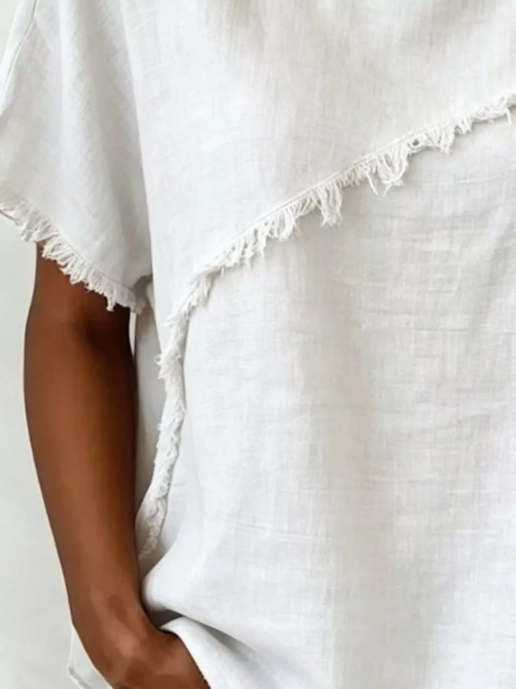 plus size frayed hem short sleeve top