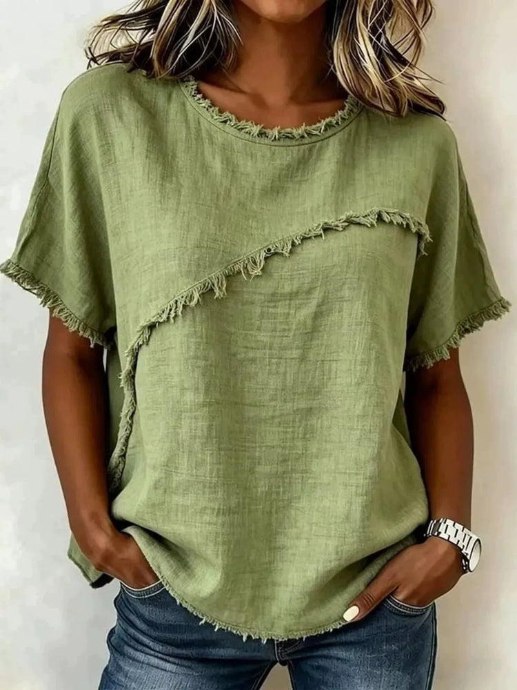 plus size frayed hem short sleeve top