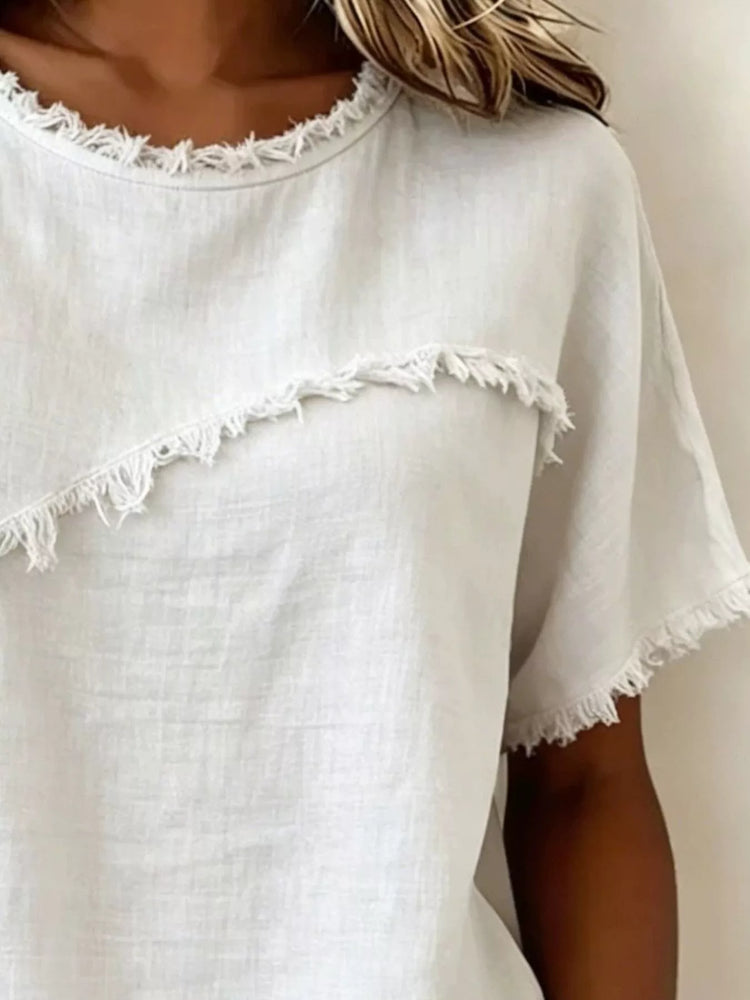 plus size frayed hem short sleeve top
