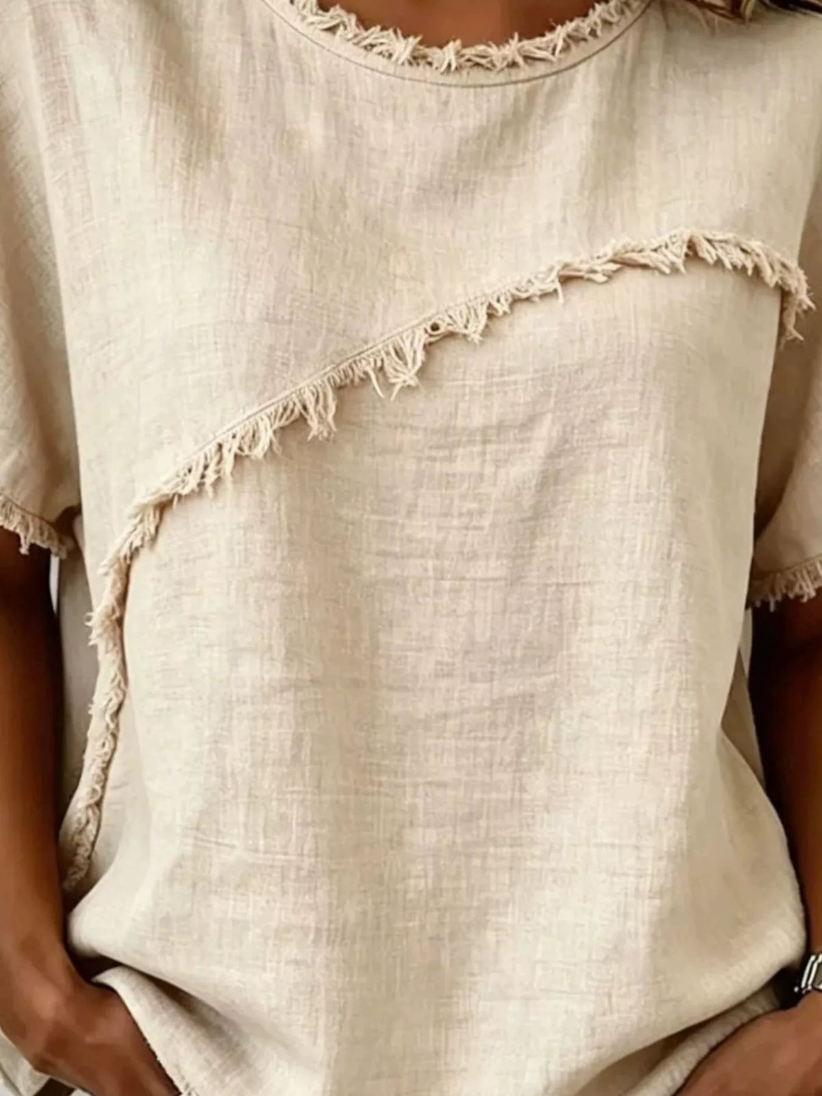 plus size frayed hem short sleeve top