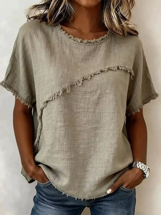 plus size frayed hem short sleeve top