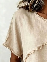 plus size frayed hem short sleeve top