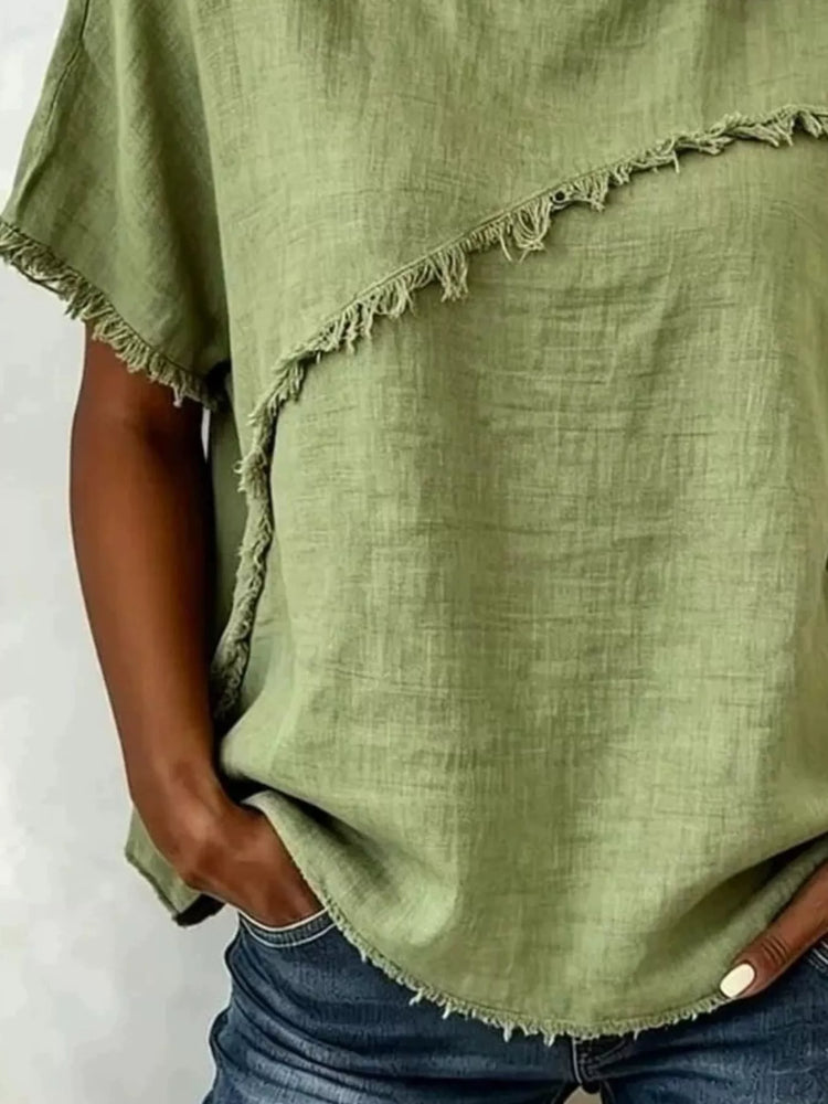 plus size frayed hem short sleeve top